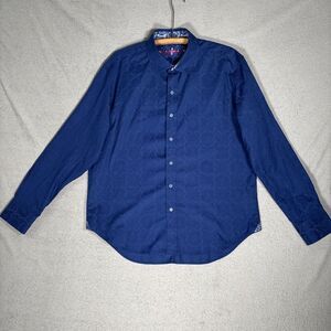 Robert Graham Shirt Men’s Size 2XL Blue Paisley Flipcuff  Bouclé Knit Jacquard